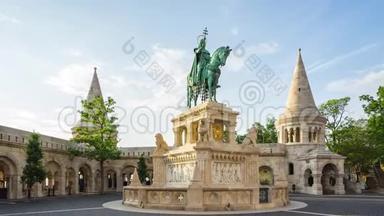 匈牙利布达佩斯市斯蒂芬铜像延时录像，延时4K